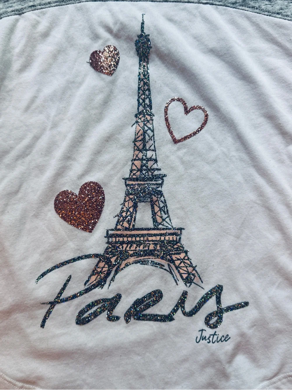 Justice Pink and Gray Paris Eiffel Long Sleeve Tee